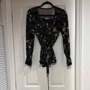 Dex Black Floral Tie-Front Blouse